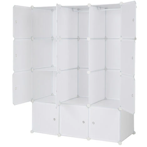 12 étagères De Rangement Empilables En Plastique Cube Organisateur De Cube Conception Armoire De Placard Modulaire Multifonctionnelle Avec Tige De Suspension Blanc – Image 5