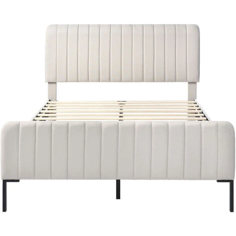 Lit Capitonné Adulte, Avec Sommier à Lattes, Tête De Lit Réglable, Style Scandinave, Tissu Lin - Beige - 160 X 200cm – Image 4