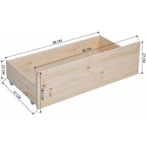 Lot De 2 Tiroirs Sous Lit En Bois Robuste, Commode Amovible Avec Roulettes En Plastique à Faible Bruit Montage Rapide Gain De Place Design Pour Vêtements – Image 3