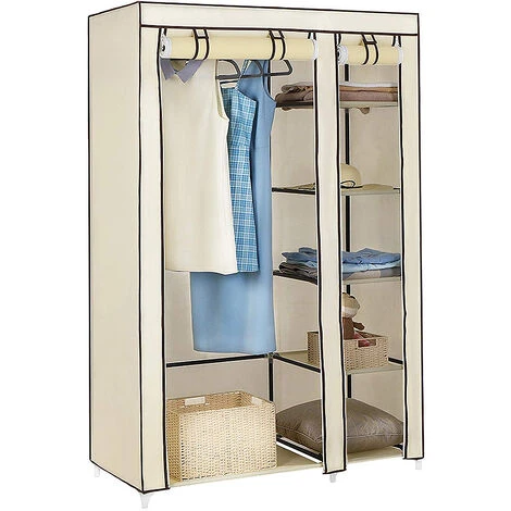 Armoire De Rangement Garde-Robe, Penderie De Chambre DIY Intérieur, Penderie Dressing Textile En Tissu Intissé Avec Fermeture à Glissière, Beige 110 X 45 X 175 Cm