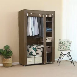 Armoire De Rangement Garde-Robe, Penderie De Chambre DIY Intérieur, Penderie Dressing Textile En Tissu Intissé Avec Fermeture à Glissière, Marron 110 X 45 X 178cm