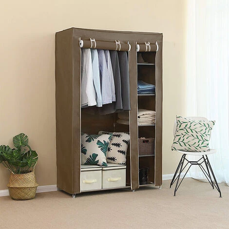 Armoire De Rangement Garde-Robe, Penderie De Chambre DIY Intérieur, Penderie Dressing Textile En Tissu Intissé Avec Fermeture à Glissière, Marron 110 X 45 X 178cm