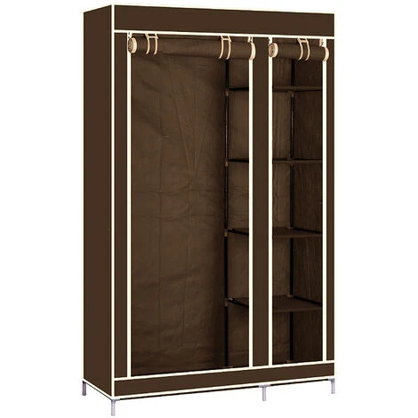 Armoire De Rangement Garde-Robe, Penderie De Chambre DIY Intérieur, Penderie Dressing Textile En Tissu Intissé Avec Fermeture à Glissière, Marron 110 X 45 X 178cm – Image 2