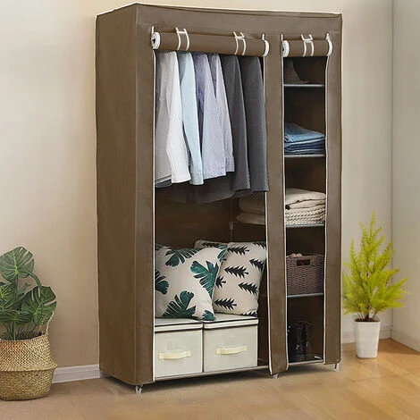Armoire De Rangement Garde-Robe, Penderie De Chambre DIY Intérieur, Penderie Dressing Textile En Tissu Intissé Avec Fermeture à Glissière, Marron 110 X 45 X 178cm – Image 4