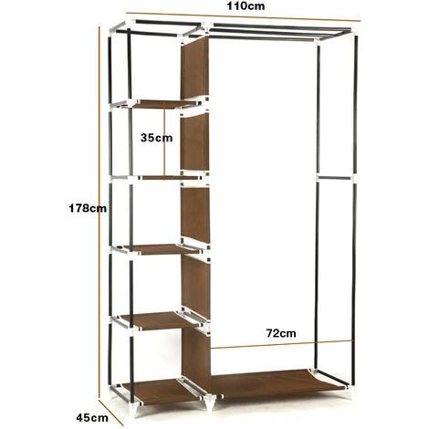 Armoire De Rangement Garde-Robe, Penderie De Chambre DIY Intérieur, Penderie Dressing Textile En Tissu Intissé Avec Fermeture à Glissière, Marron 110 X 45 X 178cm – Image 5