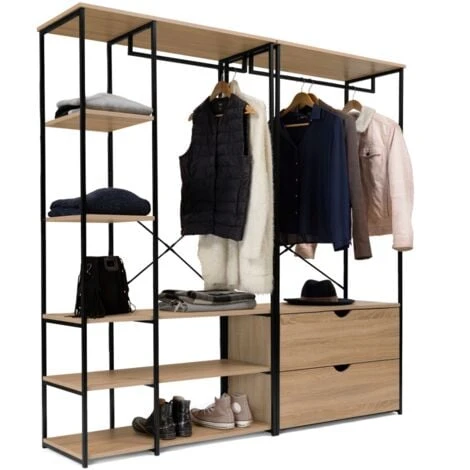Dressing Modulable Double Penderie étagères Et 2 Tiroirs DETROIT Design Industriel