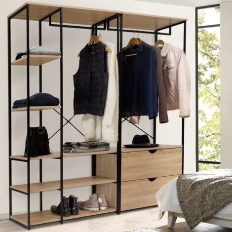 Dressing Modulable Double Penderie étagères Et 2 Tiroirs DETROIT Design Industriel – Image 2