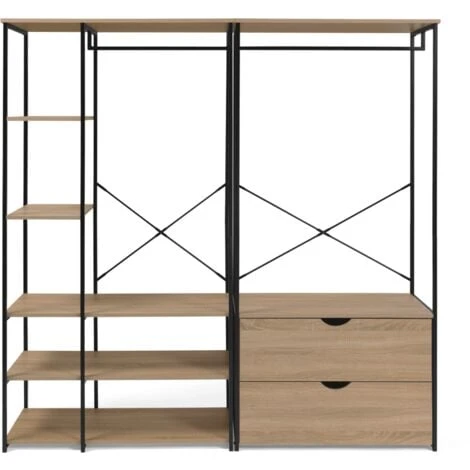 Dressing Modulable Double Penderie étagères Et 2 Tiroirs DETROIT Design Industriel – Image 3