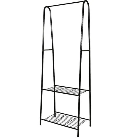 Portant à Vêtements, Tringle à Vêtements, Portemanteau Avec 2 étagères De Rangement, Pour Chaussures, Boîte, Cadre Métallique, Gain De Place, Noir – Image 2