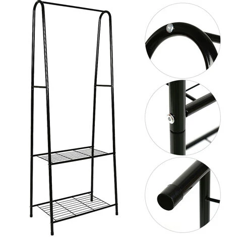Portant à Vêtements, Tringle à Vêtements, Portemanteau Avec 2 étagères De Rangement, Pour Chaussures, Boîte, Cadre Métallique, Gain De Place, Noir – Image 5