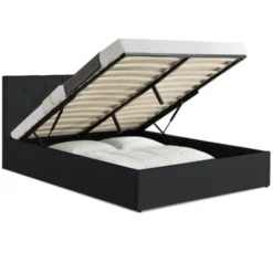 Lit Coffre Double AUSTIN Avec Sommier 160 X 200 CM PVC Noir