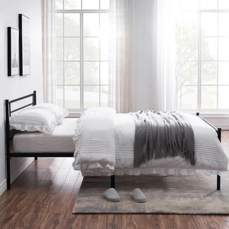 Lit En Métal 90x190 Cm - Lit Pour Matelas - Pour Chambre D’Amis, Chambre Ado - Noir – Image 2