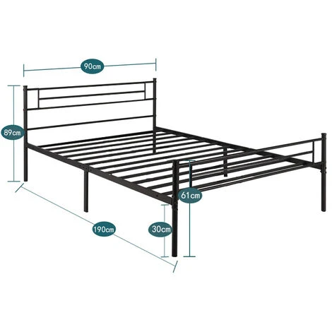 Lit En Métal 90x190 Cm - Lit Pour Matelas - Pour Chambre D’Amis, Chambre Ado - Noir – Image 5