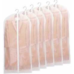 Housse De Rangement　Housses De Vêtements, Anti Poussière Etanche Mite Humidité,Housses De Protection Zip Semi Transparentes Pour Chemise Costumes/Manteaux, 6pcs 60 X 140cm (Blanc)