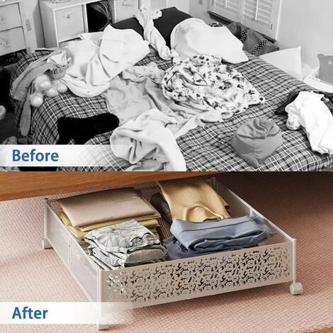 Conteneurs De Rangement Sous Le Lit, Rangement Pour Chaussures Sous Le Lit Avec Roulettes, Organisation De Rangement Pliable Pour Chambre à Coucher Avec Poignées, Tiroir De Rangement Sous Le Lit Pour – Image 5