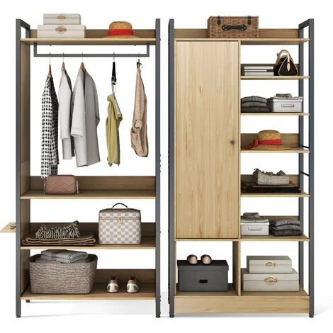 Lot De 2 Dressing Modulable Multifonctionnel - Avec Miroir, 1 Porte, Ouverte Penderie étagère – Image 3