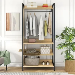 Dressing Modulable Multifonctionnel - Avec 4 étagères, Miroir, étagère Penderie Ouverte - 100 X 45 X 193 Cm