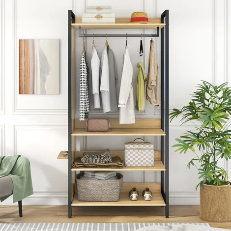 Dressing Modulable Multifonctionnel - Avec 4 étagères, Miroir, étagère Penderie Ouverte - 100 X 45 X 193 Cm