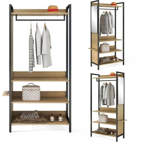 Dressing Modulable Multifonctionnel - Avec 4 étagères, Miroir, étagère Penderie Ouverte - 100 X 45 X 193 Cm – Image 3