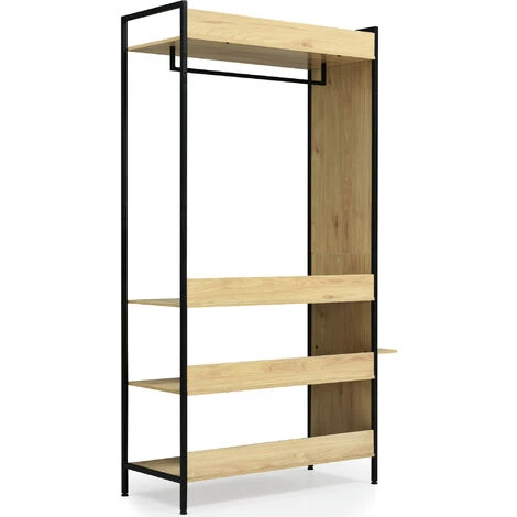 Dressing Extensible Avec Penderie étagères, Design Industriel, Chêne Et Noir- L100 X P45 X H 193cm – Image 2