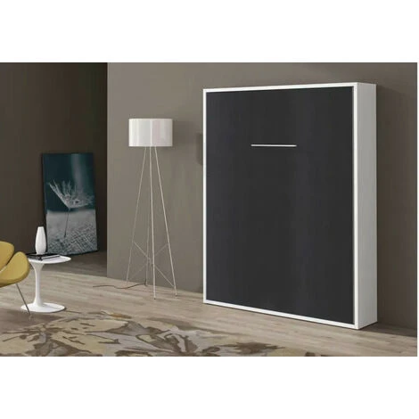 Lit Escamotable Vertical 120x190 Cm Paola - Profondeur 34.5 Cm - Coffrage Blanc - Matelas Sans Matelas - Façade Chocolat