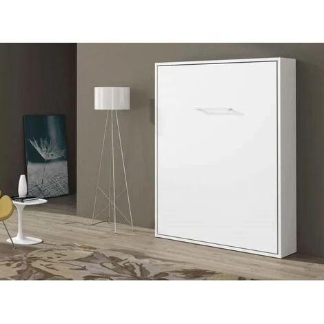 Lit Escamotable Vertical 120x190 Cm Paola - Profondeur 34.5 Cm - Coffrage Blanc - Matelas Sans Matelas - Façade Chocolat – Image 2