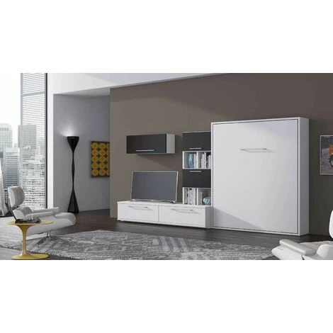 Lit Escamotable Vertical 120x190 Cm Paola - Profondeur 34.5 Cm - Coffrage Blanc - Matelas Sans Matelas - Façade Chocolat – Image 3