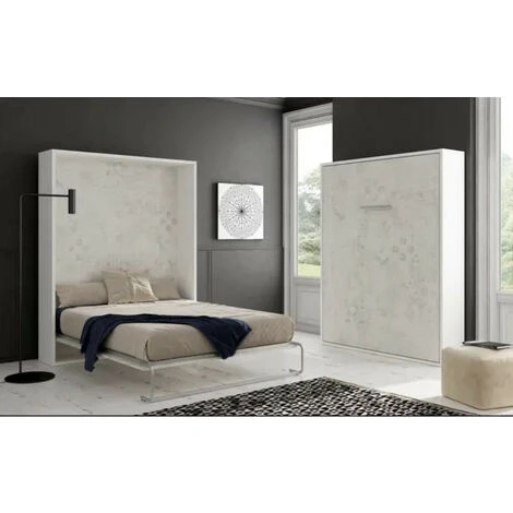 Lit Escamotable Vertical 120x190 Cm Paola - Profondeur 34.5 Cm - Coffrage Blanc - Matelas Sans Matelas - Façade Chocolat – Image 4