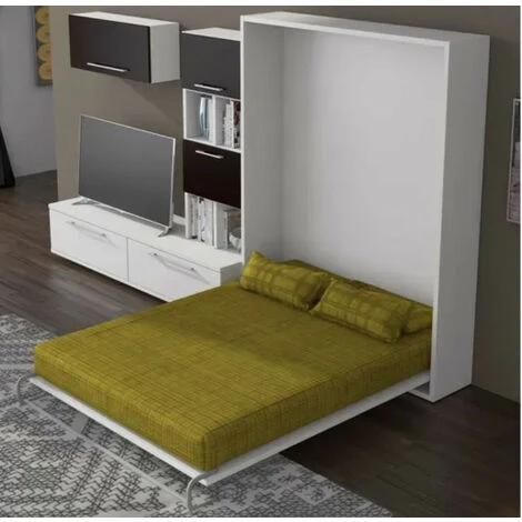 Lit Escamotable Vertical 120x190 Cm Paola - Profondeur 34.5 Cm - Coffrage Blanc - Matelas Sans Matelas - Façade Chocolat – Image 5